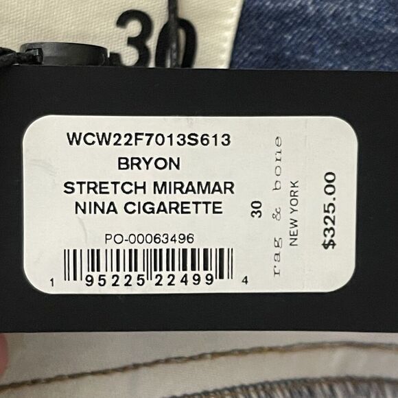 RAG & BONE Stretch Miramar Nina Cigarette Jeans Size 30 Byron Patchwork Blue NEW - Picture 8 of 11